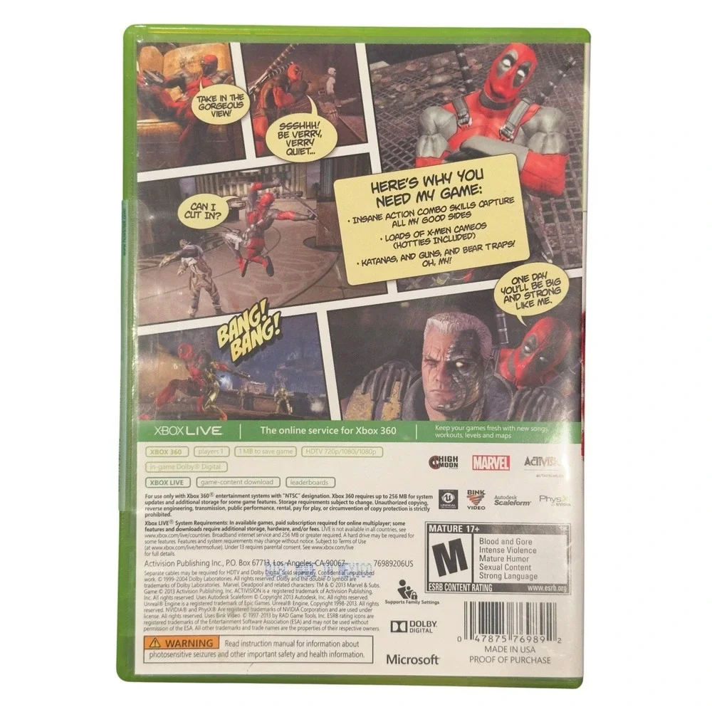 Deadpool Xbox 360 Case (CASE ONLY/NO DISC)